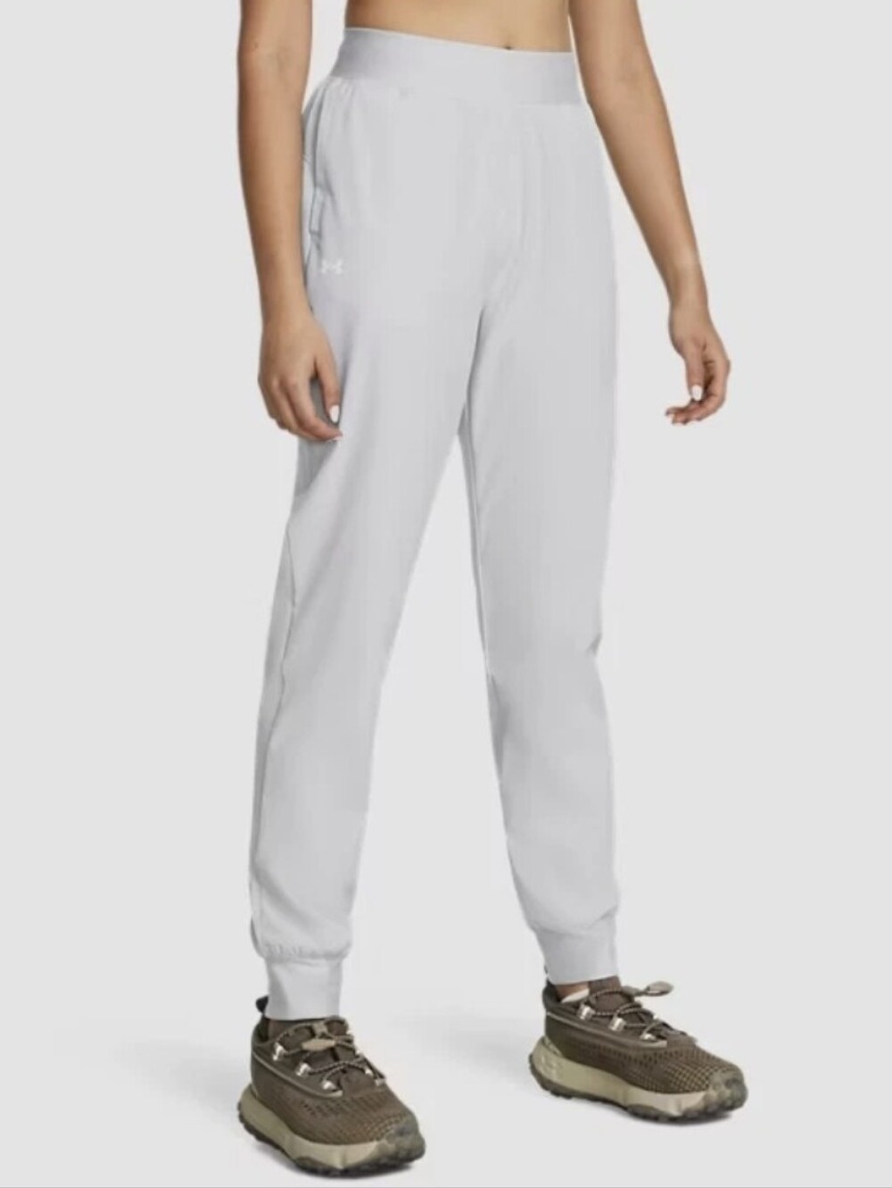 Under Armour Womens Rival High Rise Woven Gray Pants Size Large